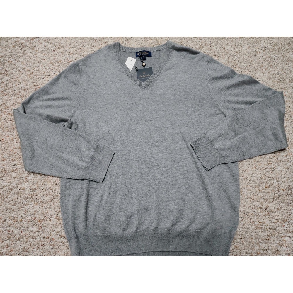 Brooks Brothers Mens Supima Cotton V-Neck Sweater Grey Heather XL NWT 313001